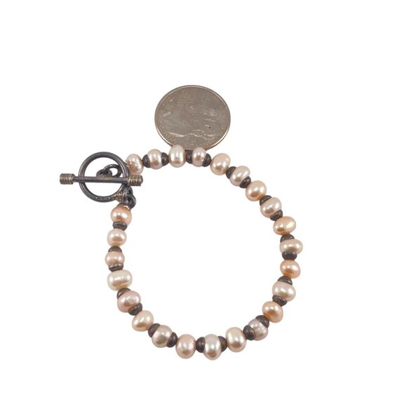 Freshwater Pearl Sterling Silver Beaded Bracelet With Toggle Clasp For Women - Picture 4 of 6